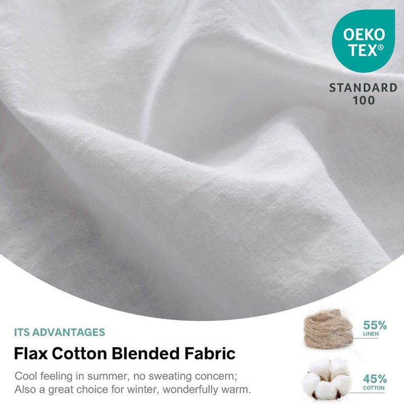 Simple&Opulence Belgian Linen Sheet Set Solid Color - 4 Pieces (1 Flat Sheet, 1 Fitted Sheet & 2 Pillowcases) Natural Flax Cotton Blend Soft Breathable Farmhouse Bedding - Queen Size, White - Image 2